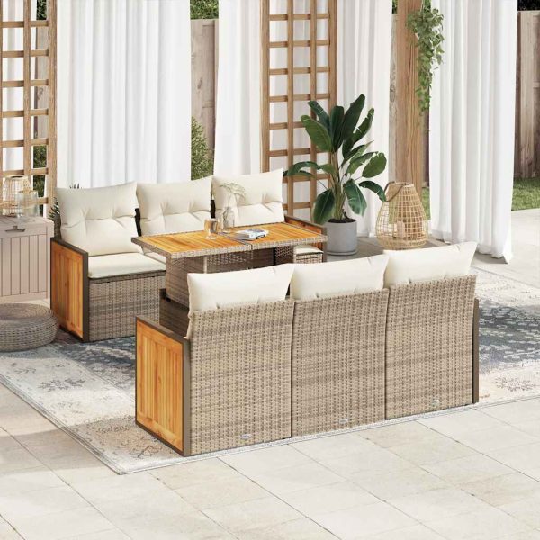 7-Delige Loungeset Met Kussens Poly Rattan Acacia - Afbeelding 13