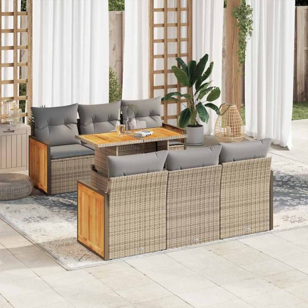 7-Delige Loungeset Met Kussens Poly Rattan Acacia - Afbeelding 15