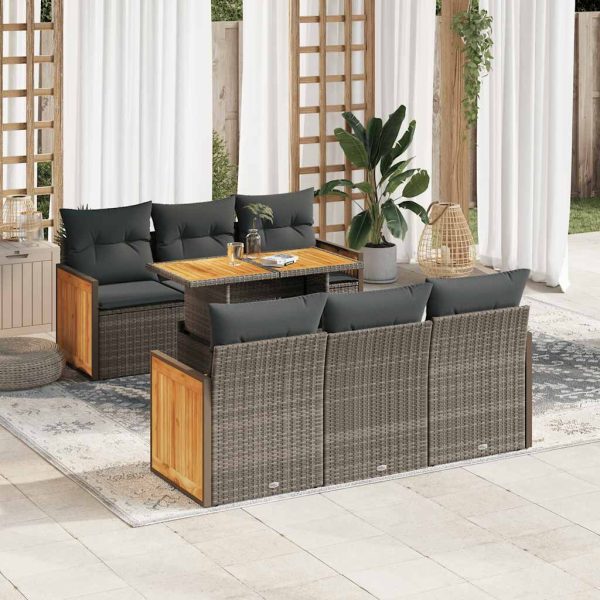 7-Delige Loungeset Met Kussens Poly Rattan Acacia - Afbeelding 16