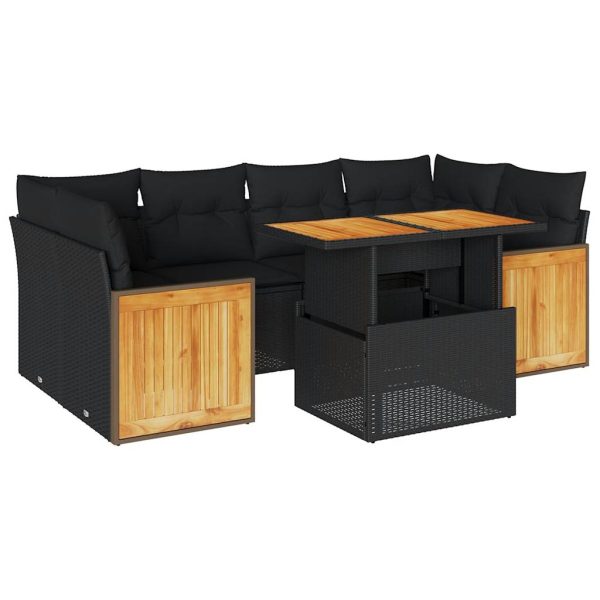 7-Delige Loungeset Met Kussens Poly Rattan Acacia - Afbeelding 2