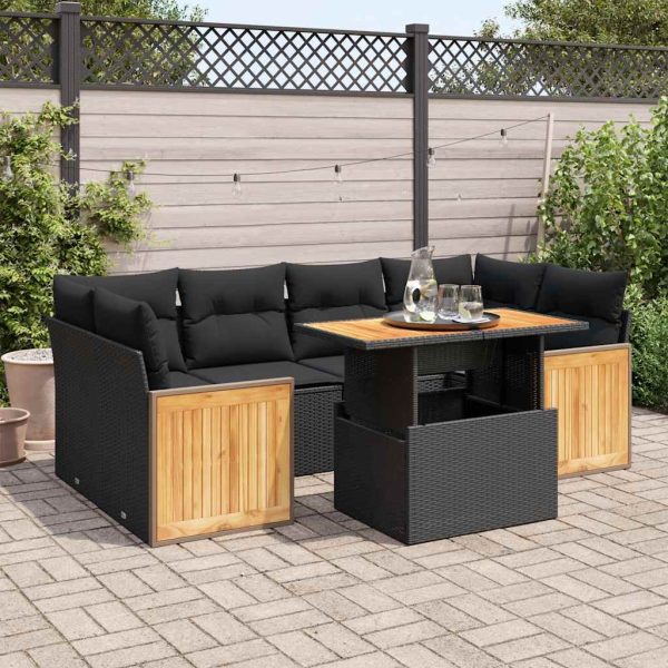 7-Delige Loungeset Met Kussens Poly Rattan Acacia