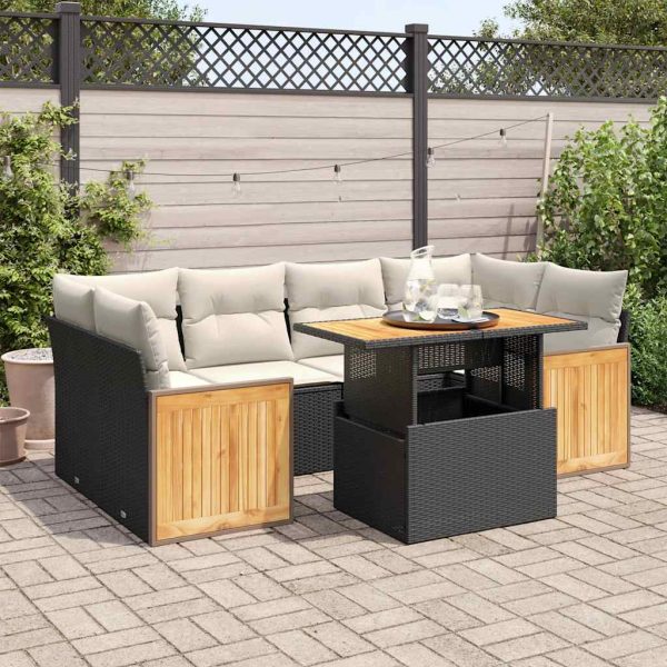 7-Delige Loungeset Met Kussens Poly Rattan Acacia - Afbeelding 14