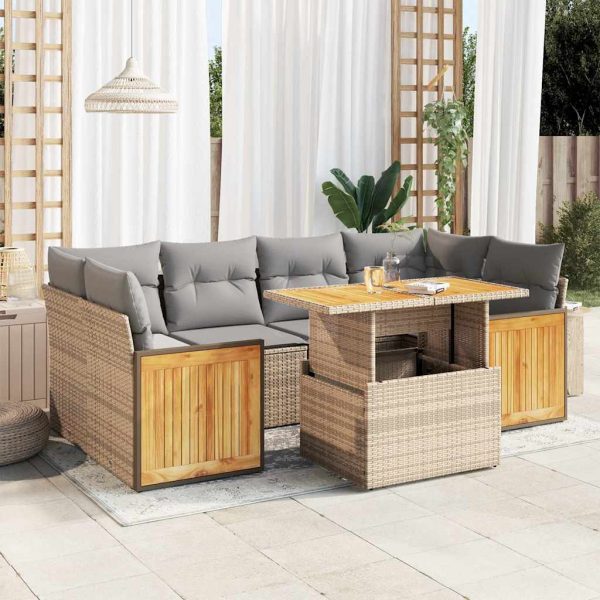 7-Delige Loungeset Met Kussens Poly Rattan Acacia - Afbeelding 15