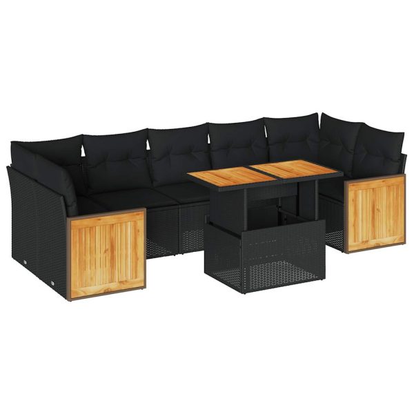 8-Delige Loungeset Met Kussens Poly Rattan Acacia - Afbeelding 2