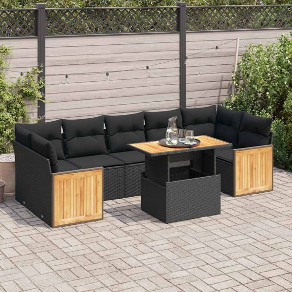 8-Delige Loungeset Met Kussens Poly Rattan Acacia