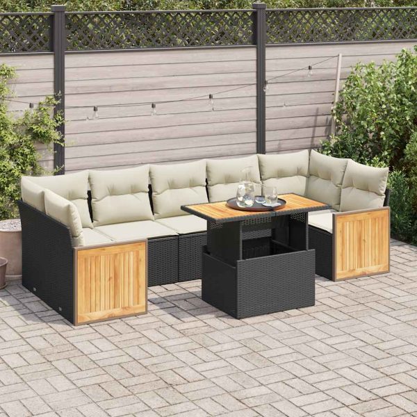 8-Delige Loungeset Met Kussens Poly Rattan Acacia - Afbeelding 13