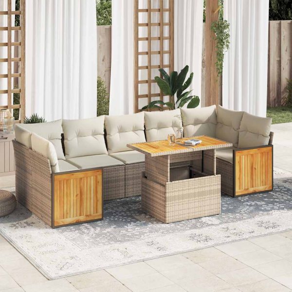 8-Delige Loungeset Met Kussens Poly Rattan Acacia - Afbeelding 15