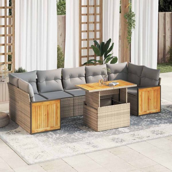 8-Delige Loungeset Met Kussens Poly Rattan Acacia - Afbeelding 16