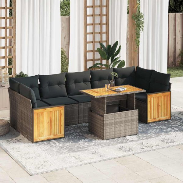 8-Delige Loungeset Met Kussens Poly Rattan Acacia - Afbeelding 14