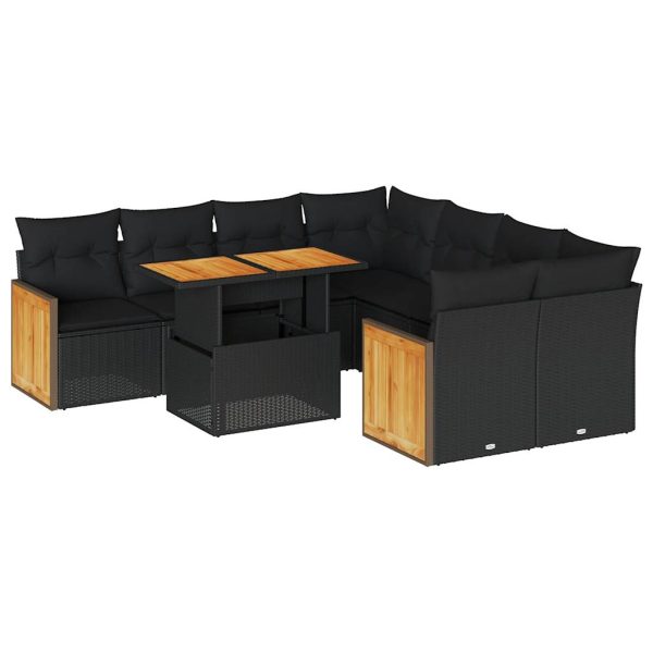 9-Delige Loungeset Met Kussens Poly Rattan Acacia - Afbeelding 2