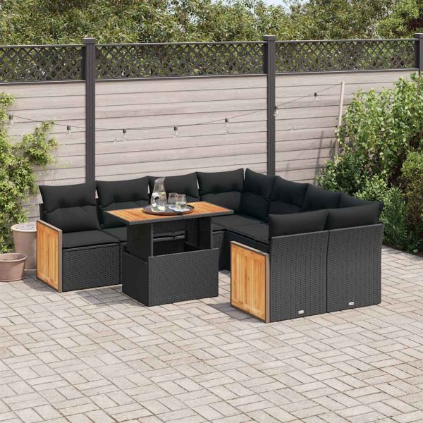 9-Delige Loungeset Met Kussens Poly Rattan Acacia