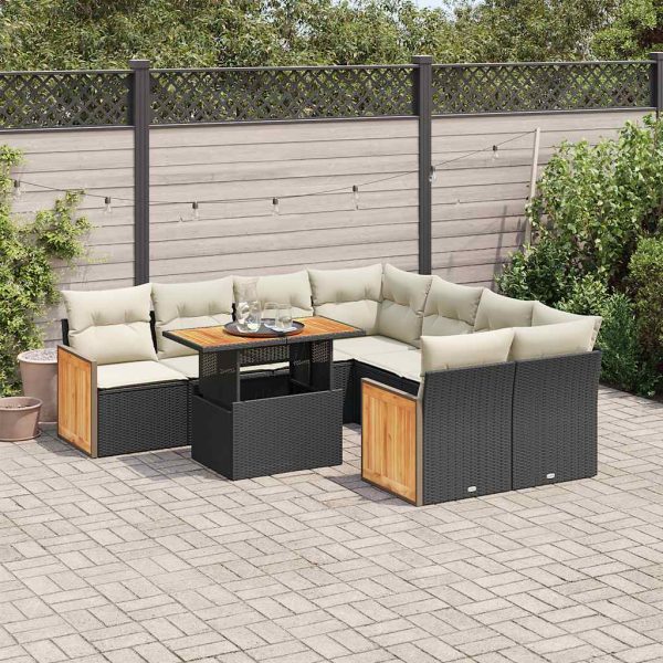 9-Delige Loungeset Met Kussens Poly Rattan Acacia - Afbeelding 14