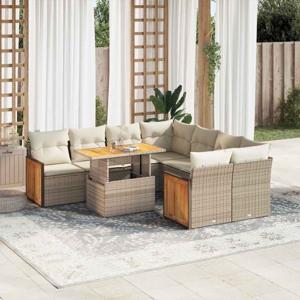 9-Delige Loungeset Met Kussens Poly Rattan Acacia - Afbeelding 16