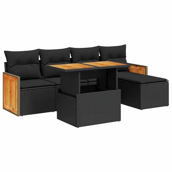 Loungeset Met Kussens Poly Rattan Acacia - Afbeelding 2