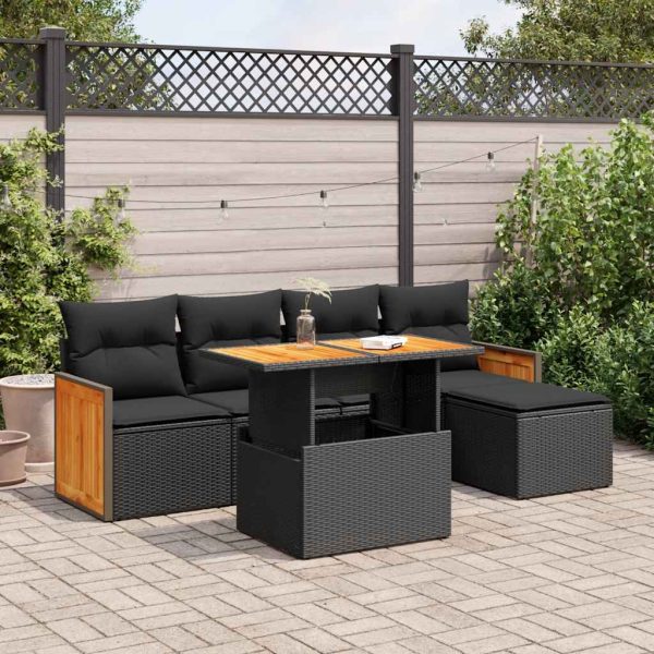 Loungeset Met Kussens Poly Rattan Acacia