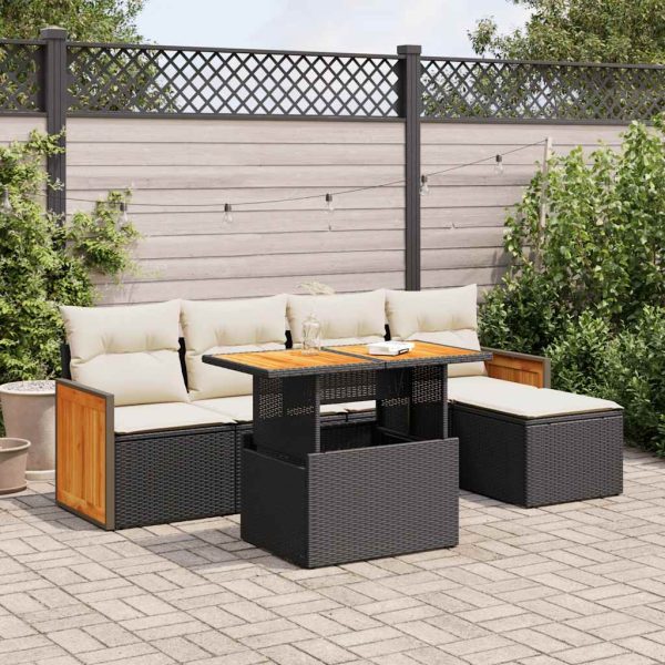 Loungeset Met Kussens Poly Rattan Acacia - Afbeelding 15