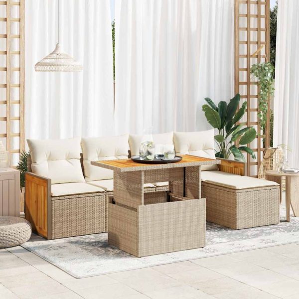 Loungeset Met Kussens Poly Rattan Acacia - Afbeelding 13