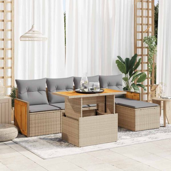 Loungeset Met Kussens Poly Rattan Acacia - Afbeelding 14