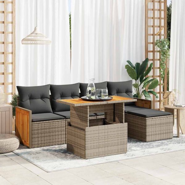 Loungeset Met Kussens Poly Rattan Acacia - Afbeelding 16