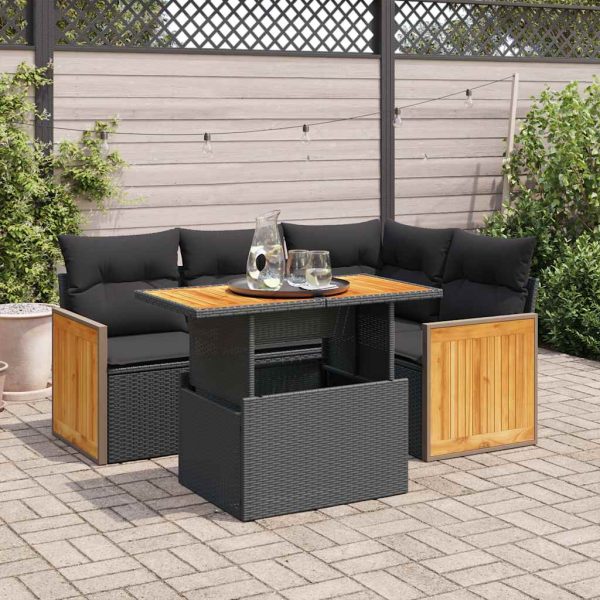 5-Delige Loungeset Met Kussens Poly Rattan Acacia