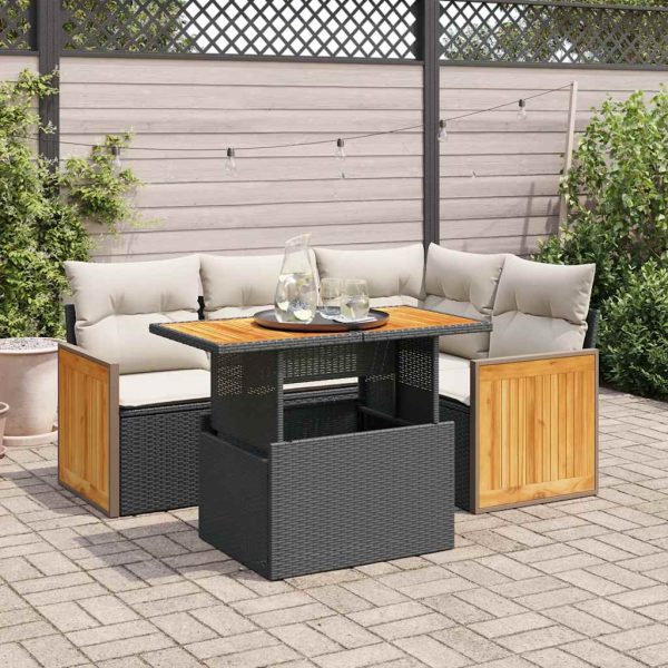 5-Delige Loungeset Met Kussens Poly Rattan Acacia - Afbeelding 14