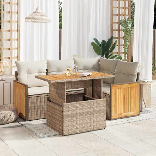 5-Delige Loungeset Met Kussens Poly Rattan Acacia - Afbeelding 16