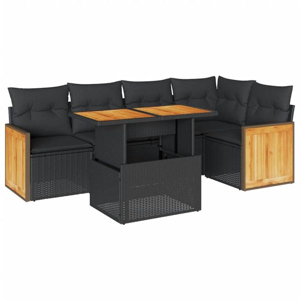 6-Delige Loungeset Met Kussens Poly Rattan Acacia - Afbeelding 2