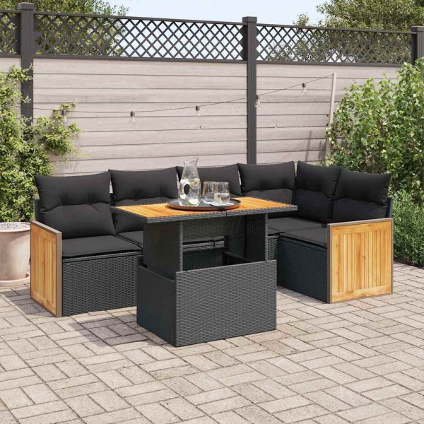 6-Delige Loungeset Met Kussens Poly Rattan Acacia