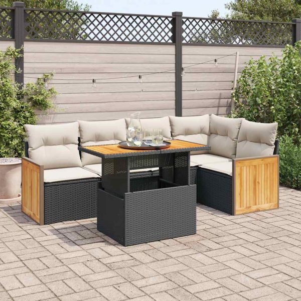 6-Delige Loungeset Met Kussens Poly Rattan Acacia - Afbeelding 13