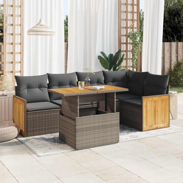 6-Delige Loungeset Met Kussens Poly Rattan Acacia - Afbeelding 16