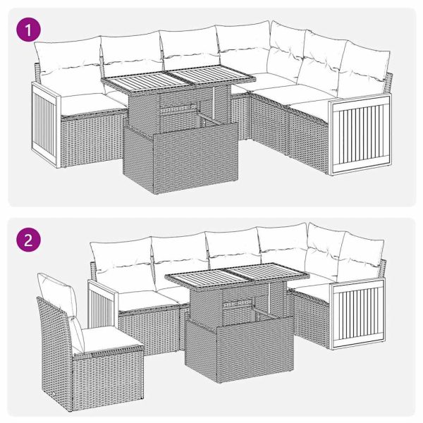 7-Delige Loungeset Met Kussens Poly Rattan Acacia - Afbeelding 11