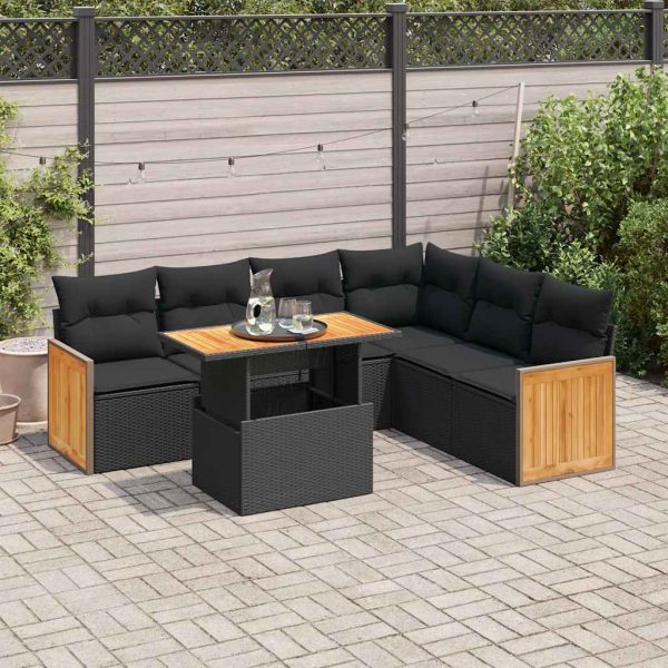 7-Delige Loungeset Met Kussens Poly Rattan Acacia