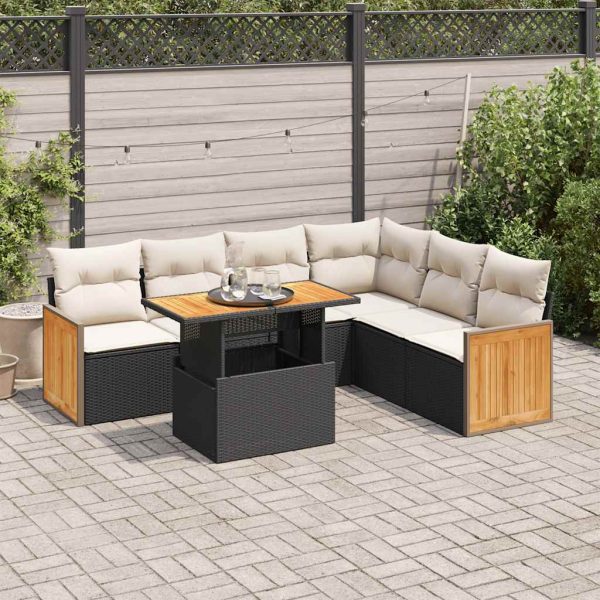 7-Delige Loungeset Met Kussens Poly Rattan Acacia - Afbeelding 14