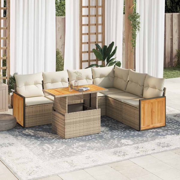 7-Delige Loungeset Met Kussens Poly Rattan Acacia - Afbeelding 13