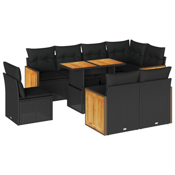 9-Delige Loungeset Met Kussens Poly Rattan Acacia - Afbeelding 2