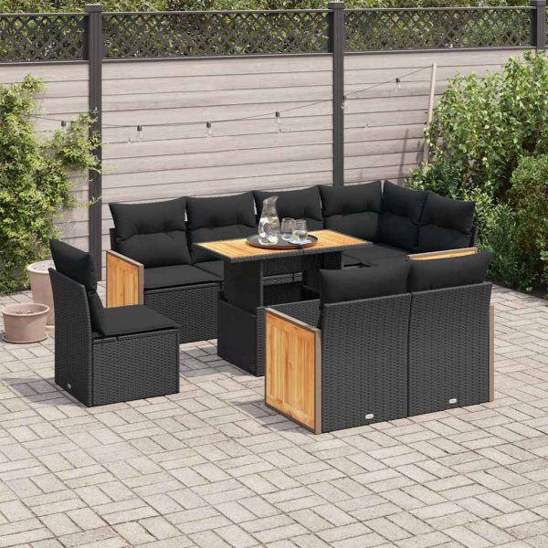 9-Delige Loungeset Met Kussens Poly Rattan Acacia