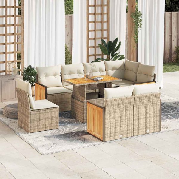 9-Delige Loungeset Met Kussens Poly Rattan Acacia - Afbeelding 14