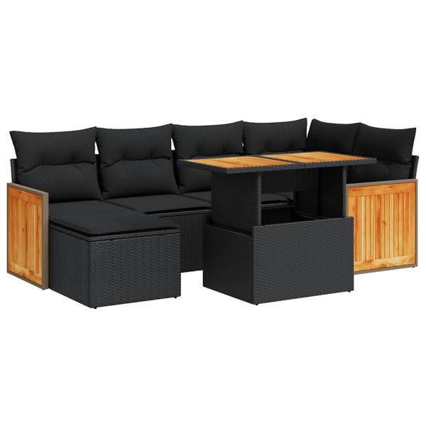 Loungeset Met Kussens Poly Rattan Acacia - Afbeelding 2