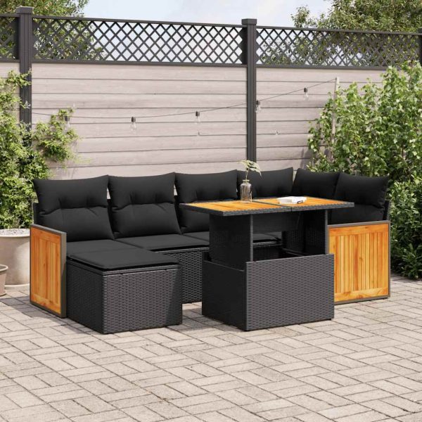 Loungeset Met Kussens Poly Rattan Acacia