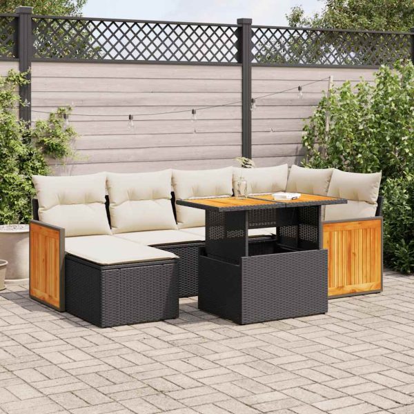 Loungeset Met Kussens Poly Rattan Acacia - Afbeelding 13