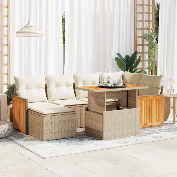 Loungeset Met Kussens Poly Rattan Acacia - Afbeelding 14