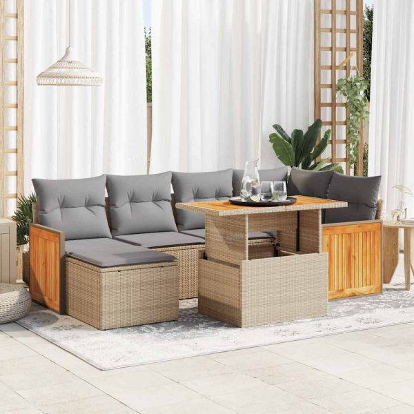 Loungeset Met Kussens Poly Rattan Acacia - Afbeelding 15