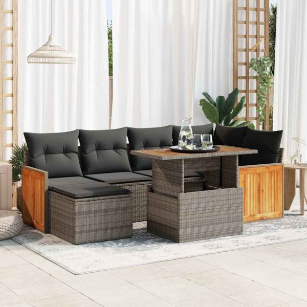 Loungeset Met Kussens Poly Rattan Acacia - Afbeelding 16