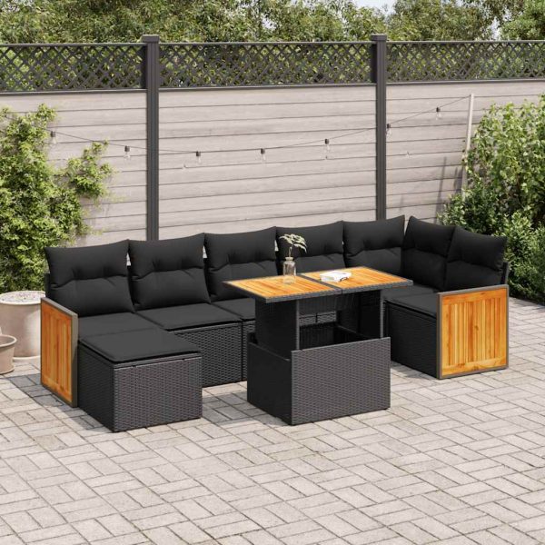 Loungeset Met Kussens Poly Rattan Acacia