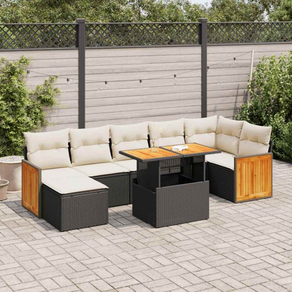 Loungeset Met Kussens Poly Rattan Acacia - Afbeelding 14