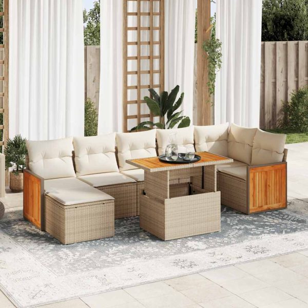 Loungeset Met Kussens Poly Rattan Acacia - Afbeelding 13