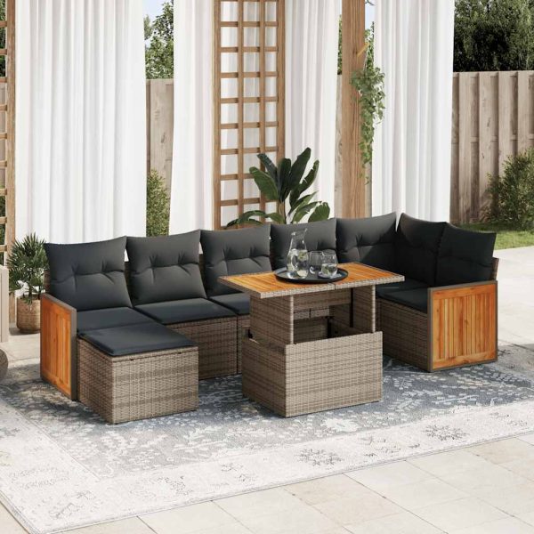 Loungeset Met Kussens Poly Rattan Acacia - Afbeelding 16