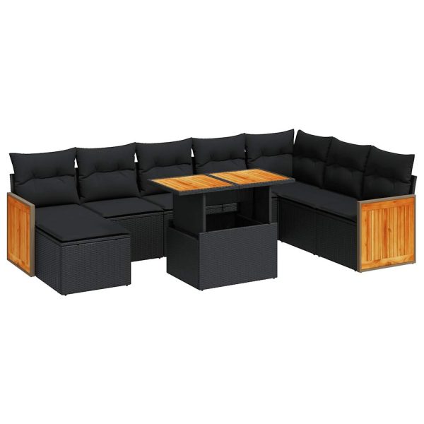 Loungeset Met Kussens Poly Rattan Acacia - Afbeelding 2