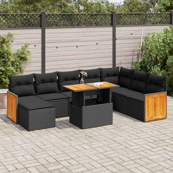 Loungeset Met Kussens Poly Rattan Acacia