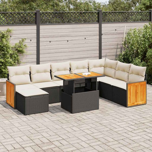 Loungeset Met Kussens Poly Rattan Acacia - Afbeelding 15